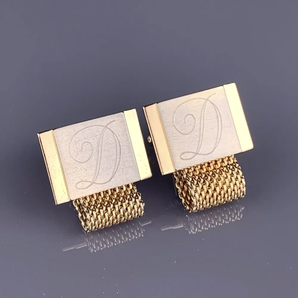 D Initial Cursive Font Cufflinks Wrap Around Gold Silver Tone Hickok Vintage